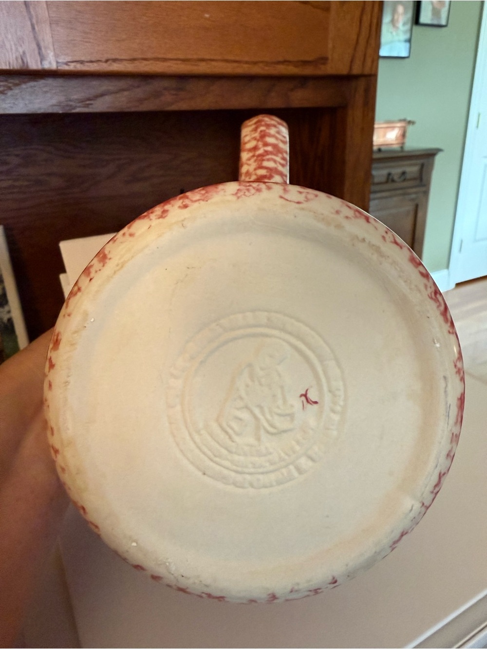 Roseville Pottery Spongeware: Red Speckled Ceramic Pitcher - Picture 4 of 8